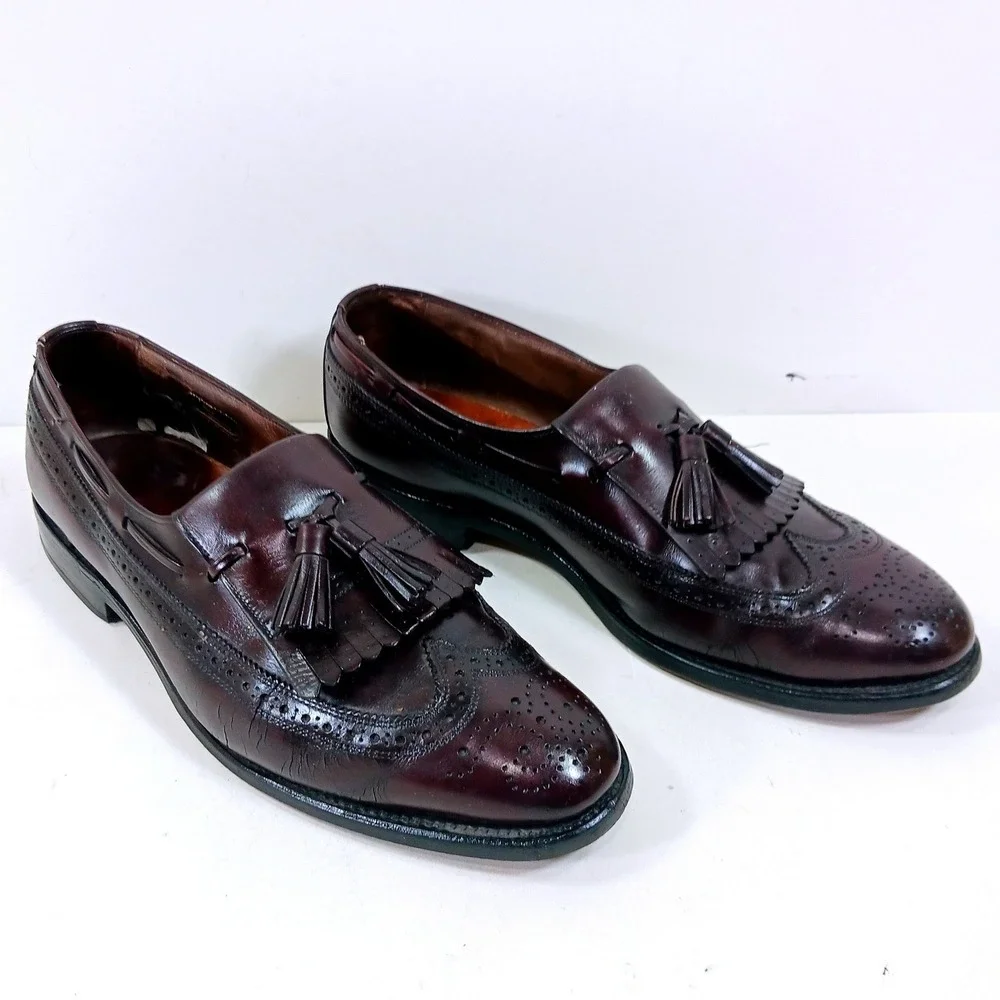 Allen Edmonds Arlington Burgundy Leather Tassel Kiltie Wingtip Loafers 9.5 D3777